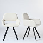 Set of Two Beige and Black Fabric and Steel Dining Arm Chairs
