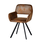 Set of Two Espresso and Black Faux Suede and Steel Dining Arm Chairs