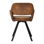 Set of Two Espresso and Black Faux Suede and Steel Dining Arm Chairs