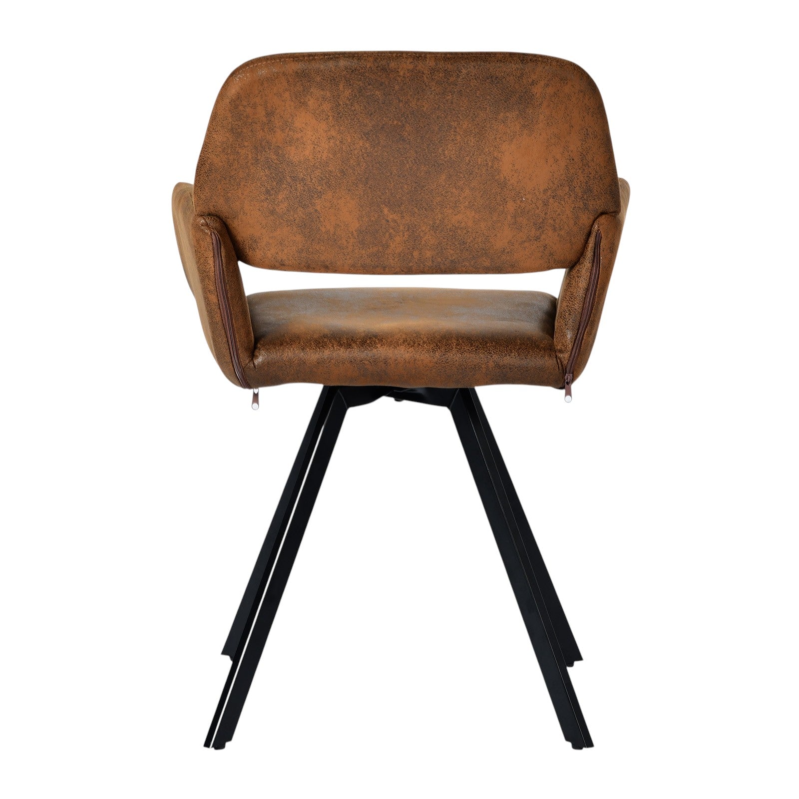 Set of Two Espresso and Black Faux Suede and Steel Dining Arm Chairs