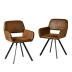 Set of Two Espresso and Black Faux Suede and Steel Dining Arm Chairs