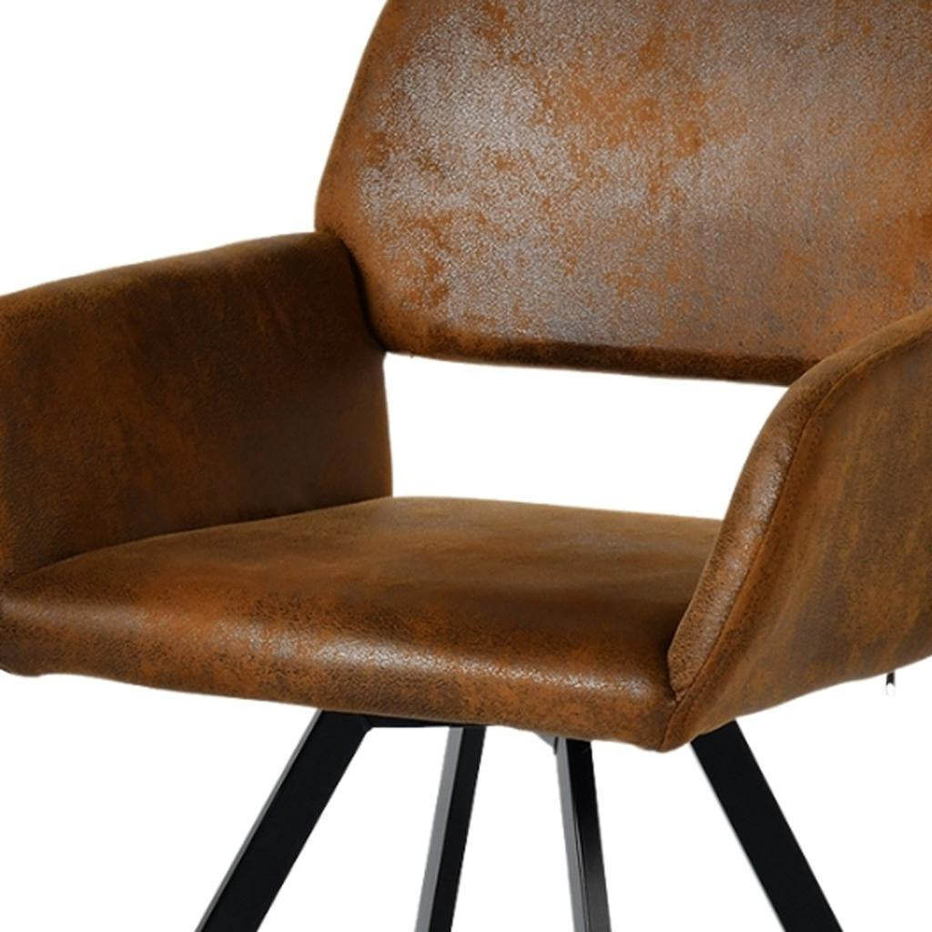 Set of Two Espresso and Black Faux Suede and Steel Dining Arm Chairs