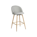 Set of Two 27" Gray and Oak Fabric and Metal Low Back Counter Height Swivel Bar Chairs