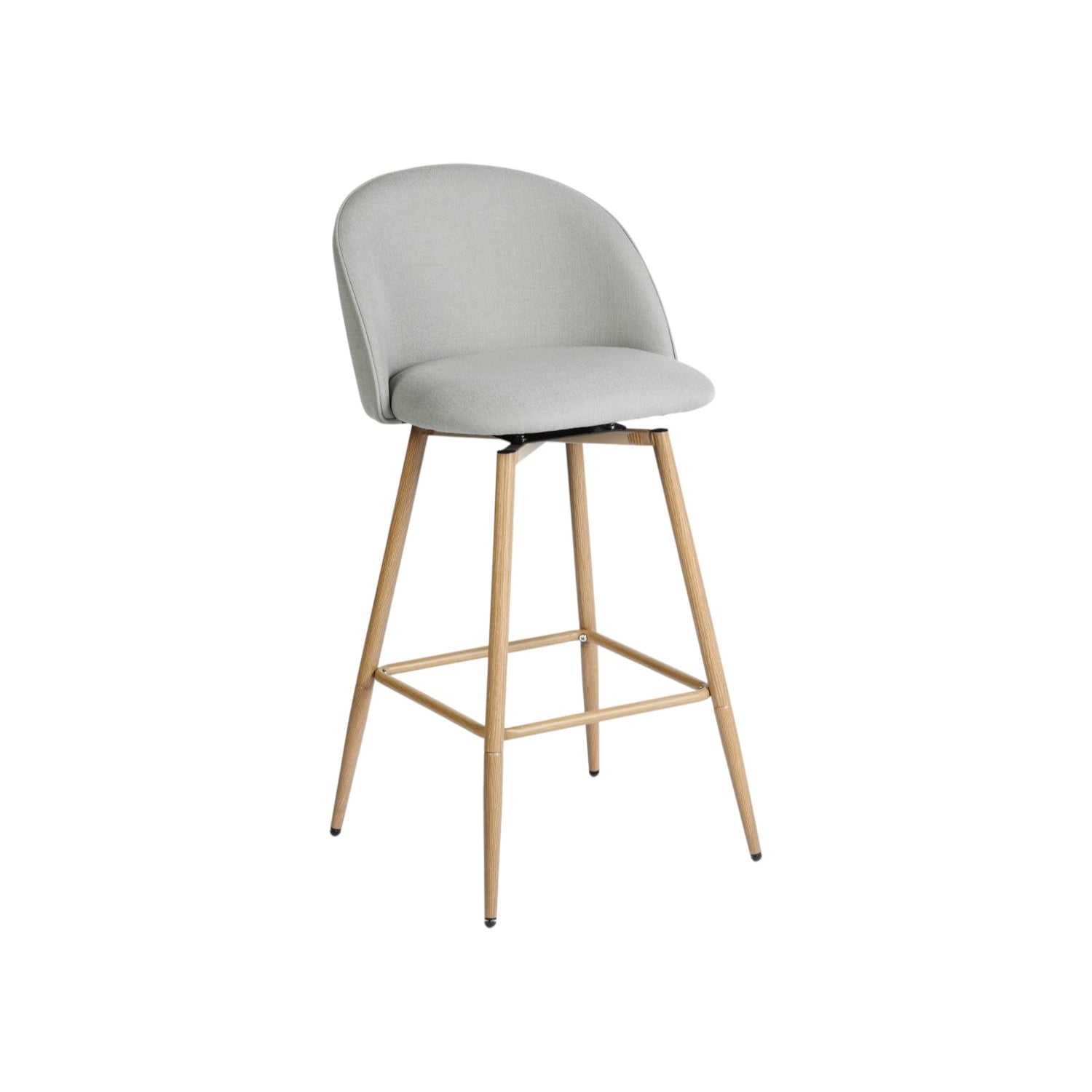 Set of Two 27" Gray and Oak Fabric and Metal Low Back Counter Height Swivel Bar Chairs