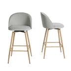 Set of Two 27" Gray and Oak Fabric and Metal Low Back Counter Height Swivel Bar Chairs