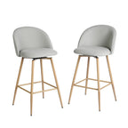 Set of Two 27" Gray and Oak Fabric and Metal Low Back Counter Height Swivel Bar Chairs