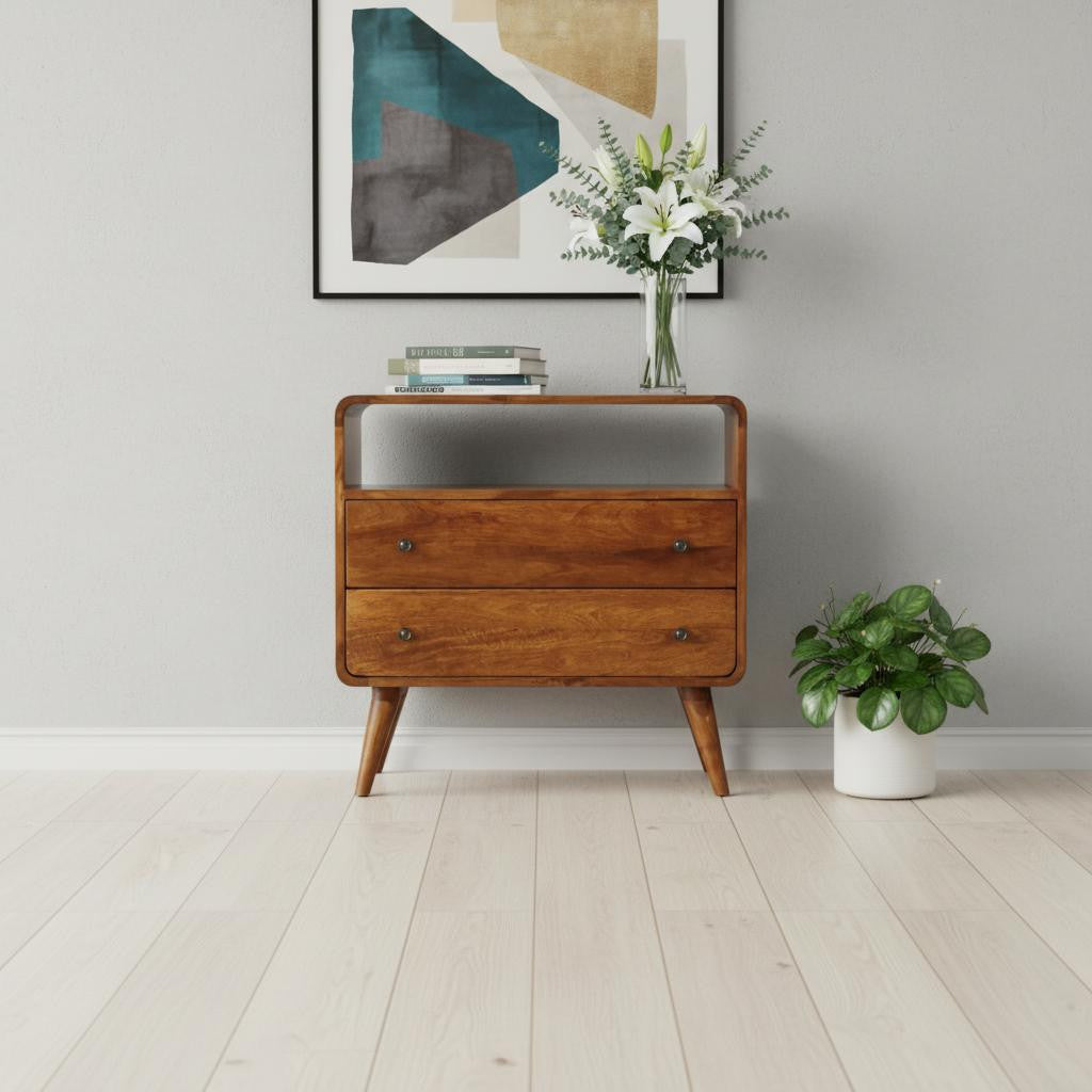 28" Brown Solid Wood Two Drawer Sideboard