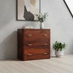 32" Brown Solid Wood Three Drawer Sideboard