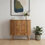 32" Brown Solid Wood Three Drawer Sideboard