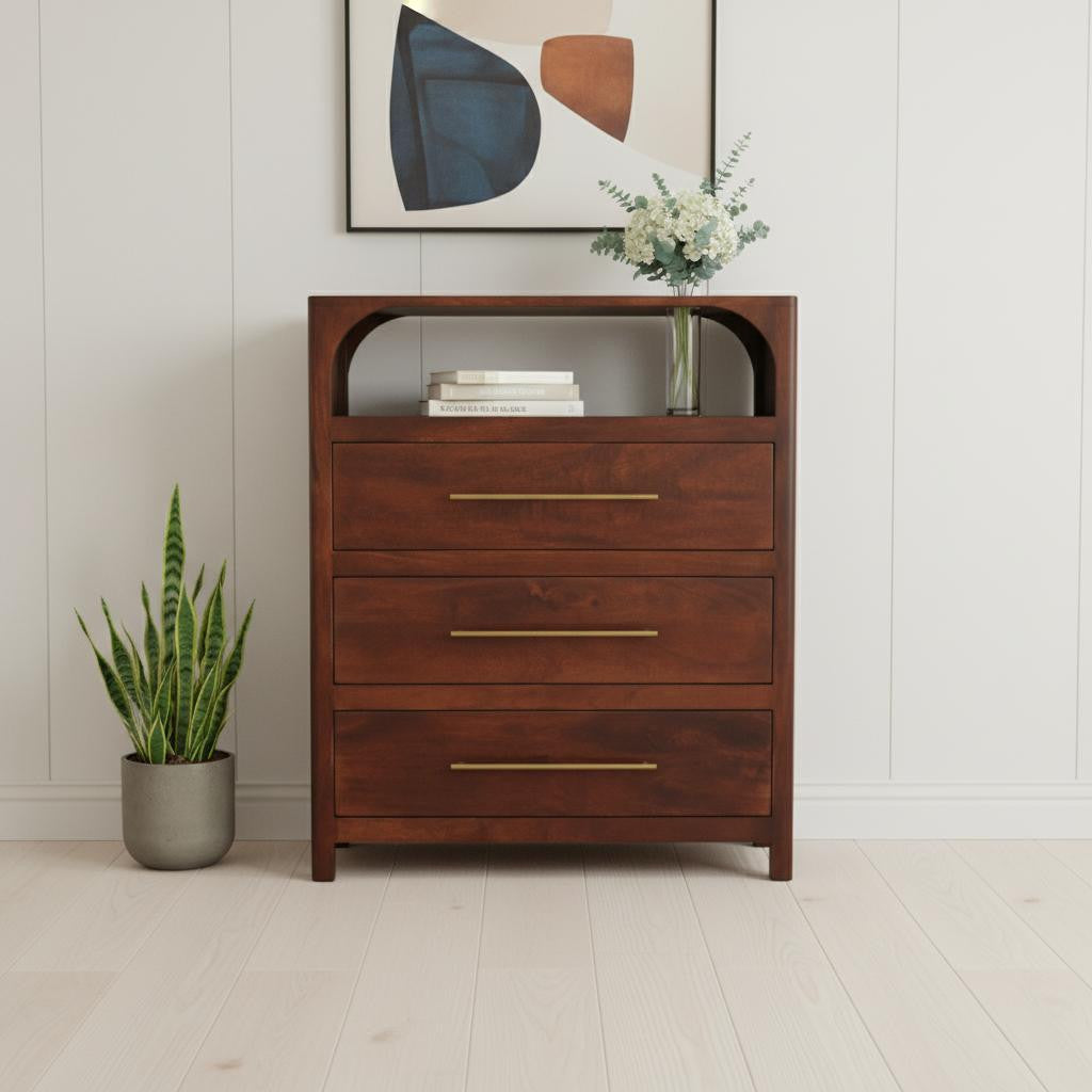 30" Brown Solid Wood Two Drawer Sideboard