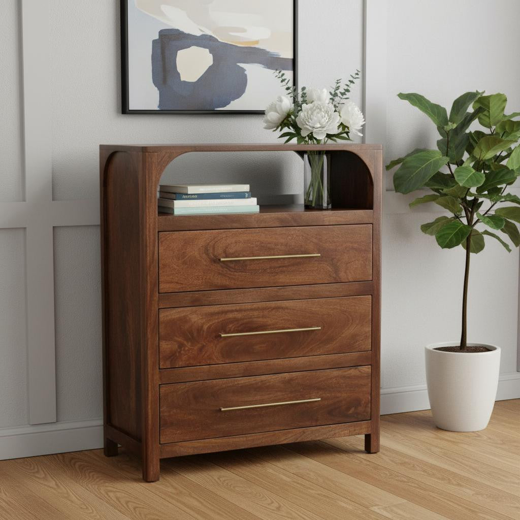 30" Brown Solid Wood Two Drawer Sideboard