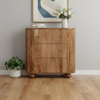 35" Brown Solid Wood Three Drawer Sideboard