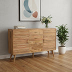 59" Brown Solid Wood Six Drawer Sideboard