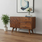 35" Brown Solid Wood Four Drawer Sideboard