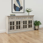 65" Brown Solid Wood Four Drawer Sideboard