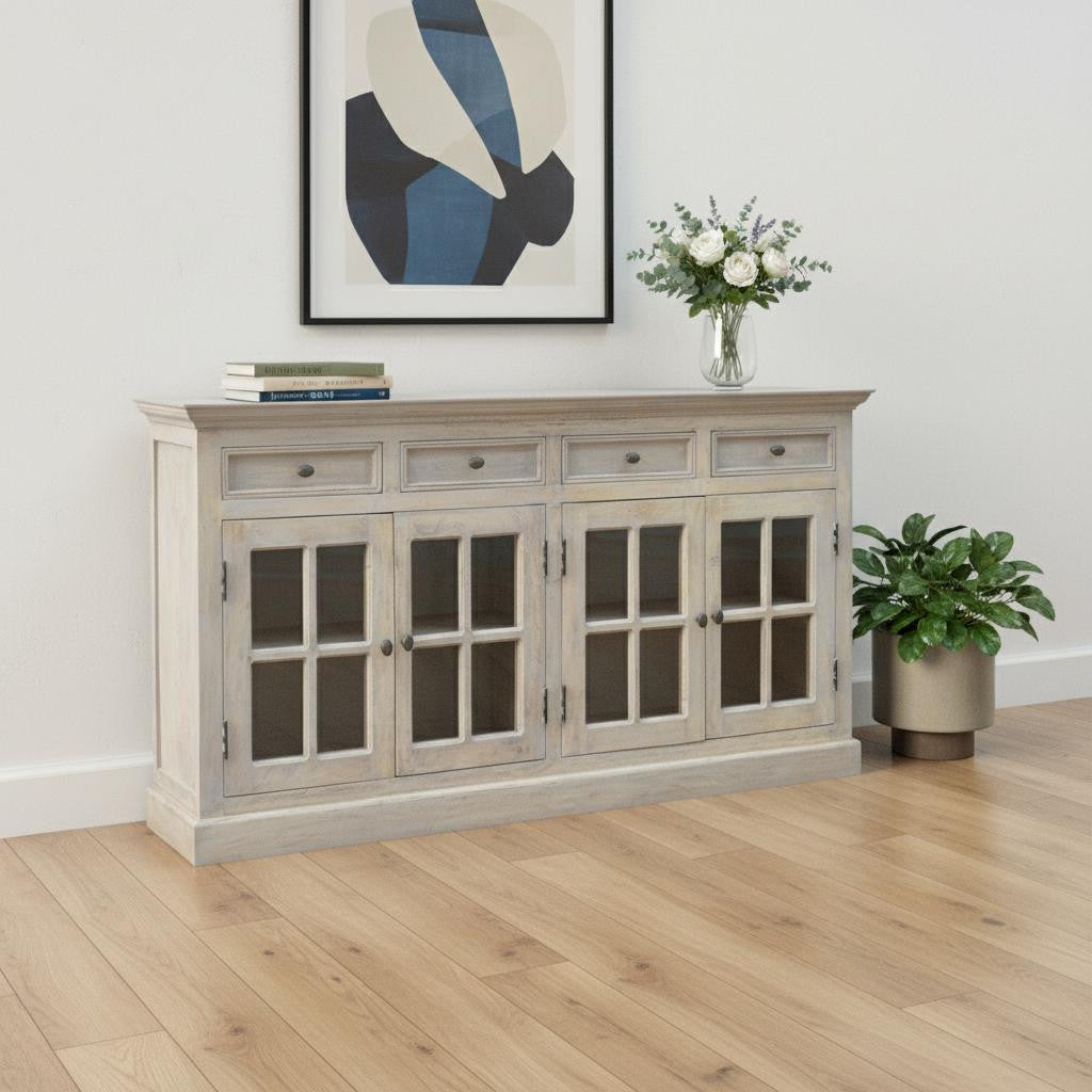 65" Brown Solid Wood Four Drawer Sideboard