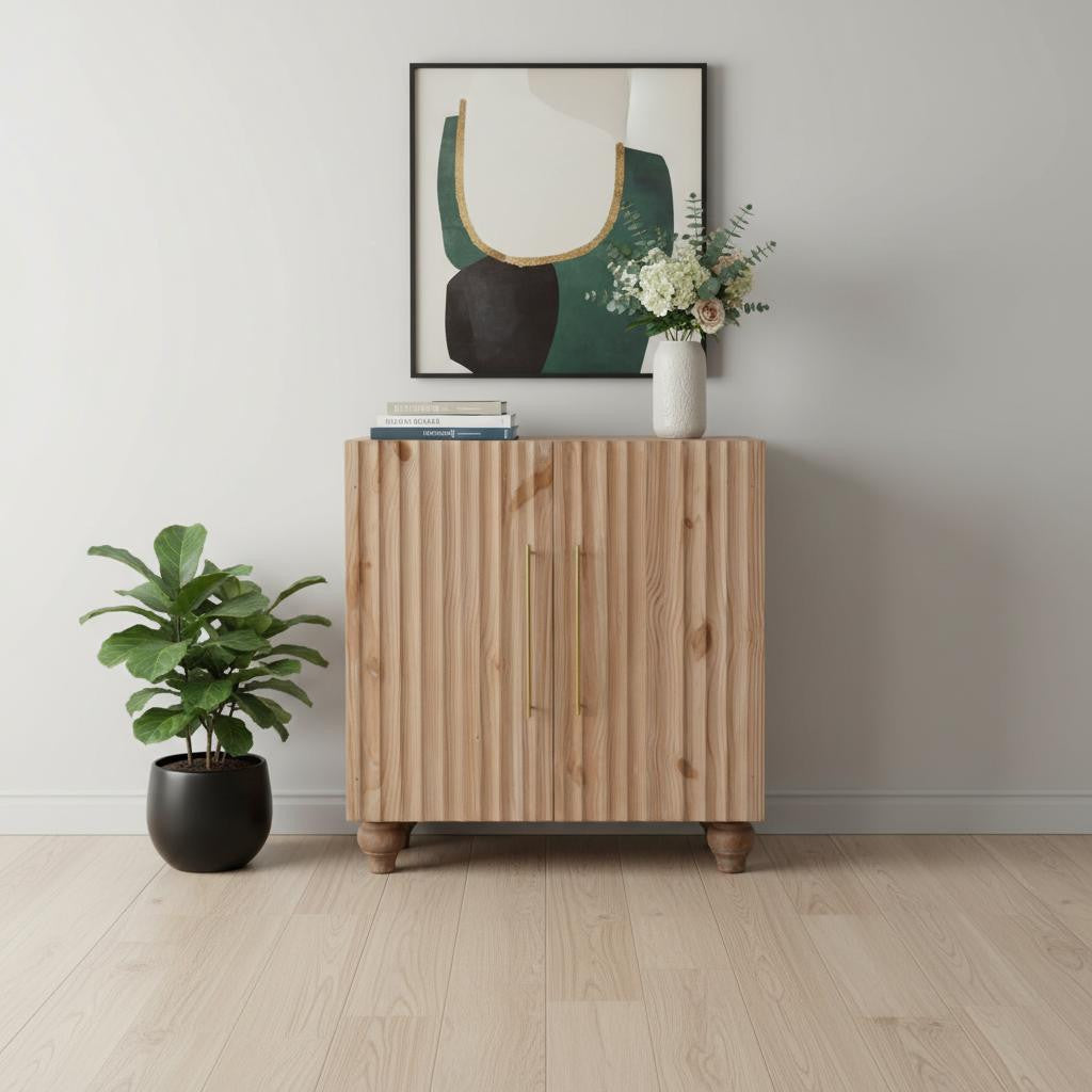 32" Brown Solid Wood Two Drawer Sideboard