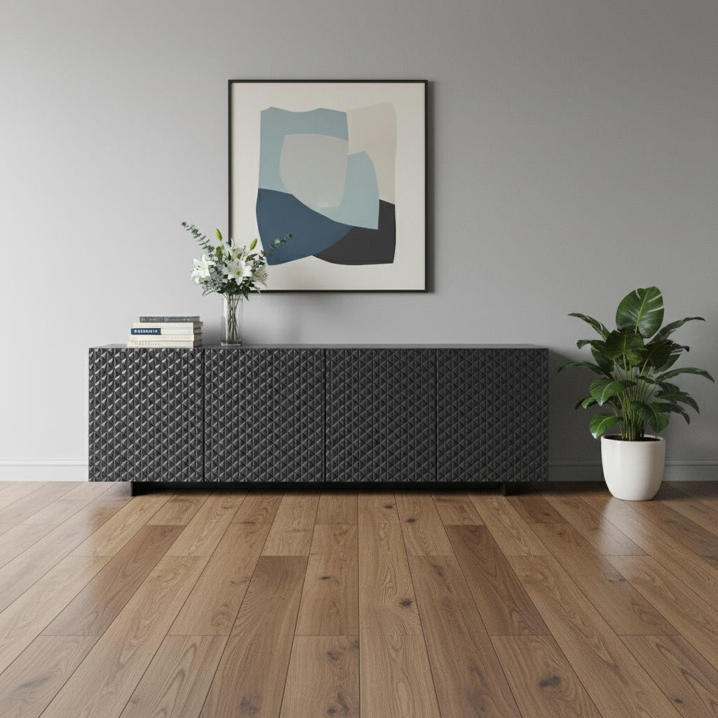 94" Dark Gray Wood Sideboard Soft Close with Four Doors