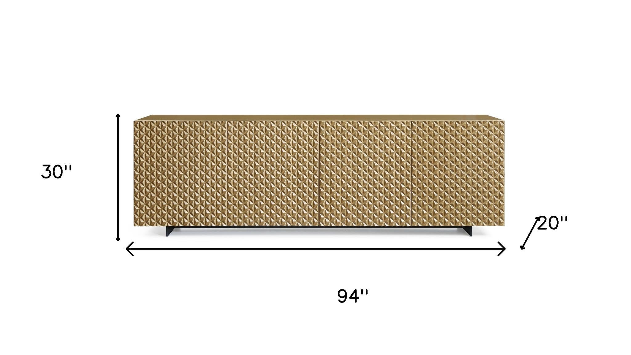 94" Gold Wood Sideboard Soft Close with Four Doors