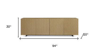 94" Gold Wood Sideboard Soft Close with Four Doors
