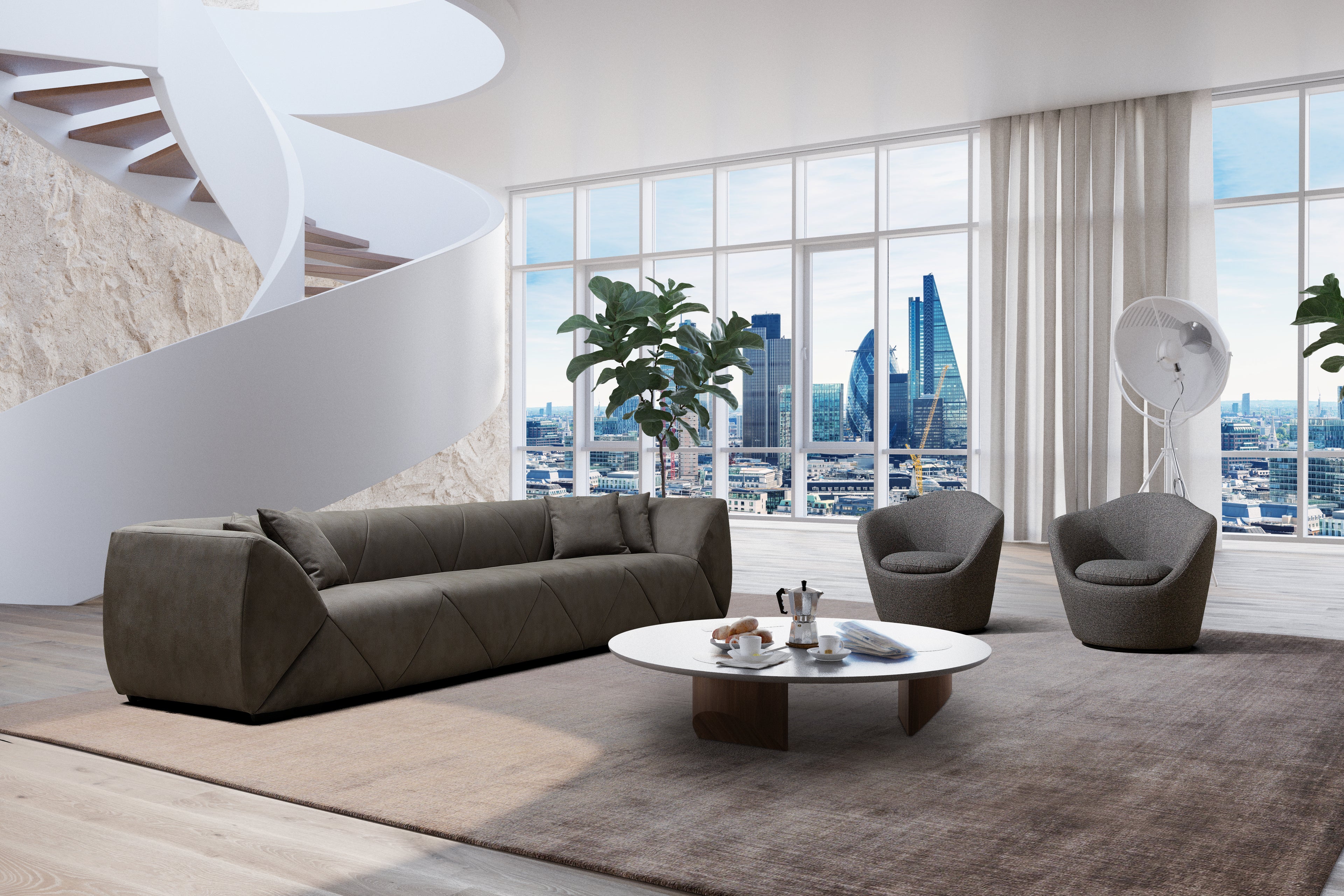 126" Gray Nubuck Leather Wood Sofa