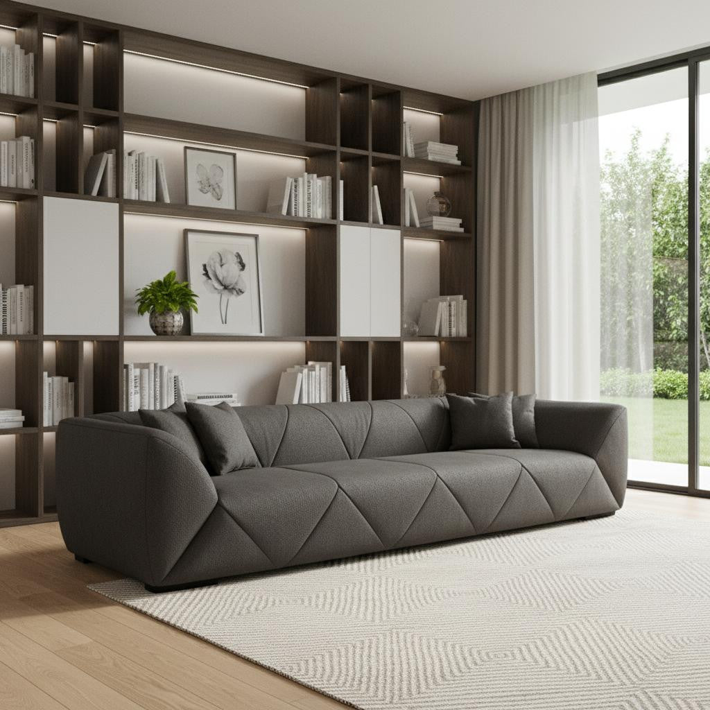 126" Gray Nubuck Leather Wood Sofa