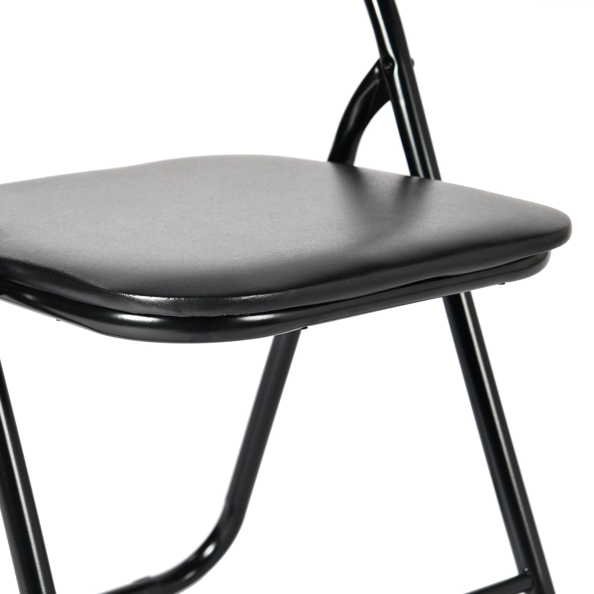 Set of Two Black Faux Leather and Steel Folding Chairs
