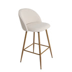 27" Beige and Oak Fabric and Metal Low Back Counter Height Swivel Bar Chair