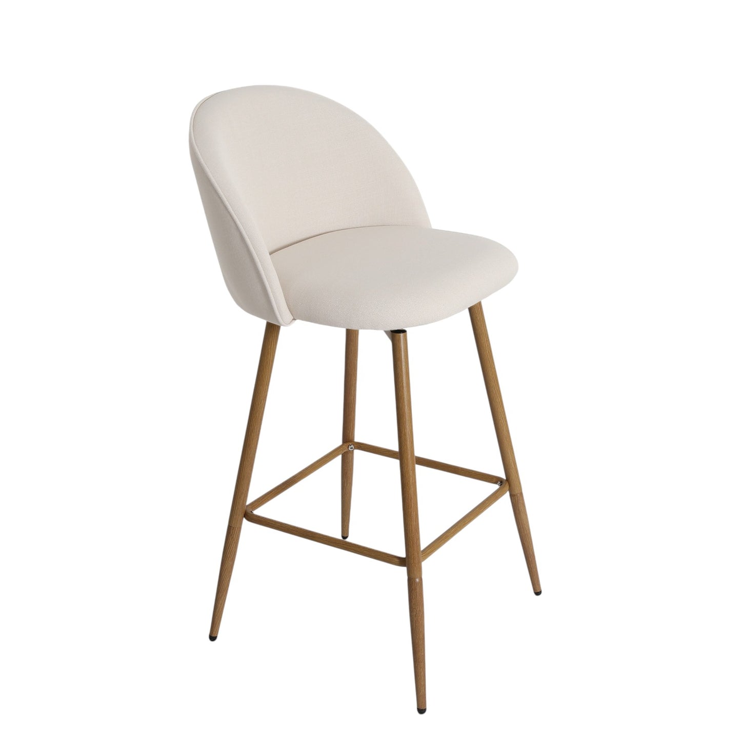 27" Beige and Oak Fabric and Metal Low Back Counter Height Swivel Bar Chair