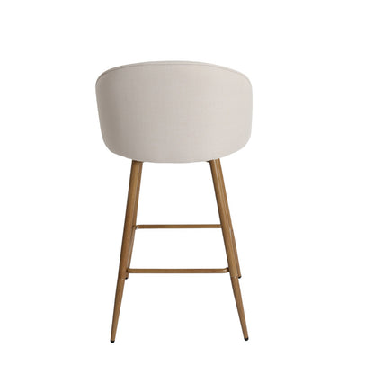 27" Beige and Oak Fabric and Metal Low Back Counter Height Swivel Bar Chair