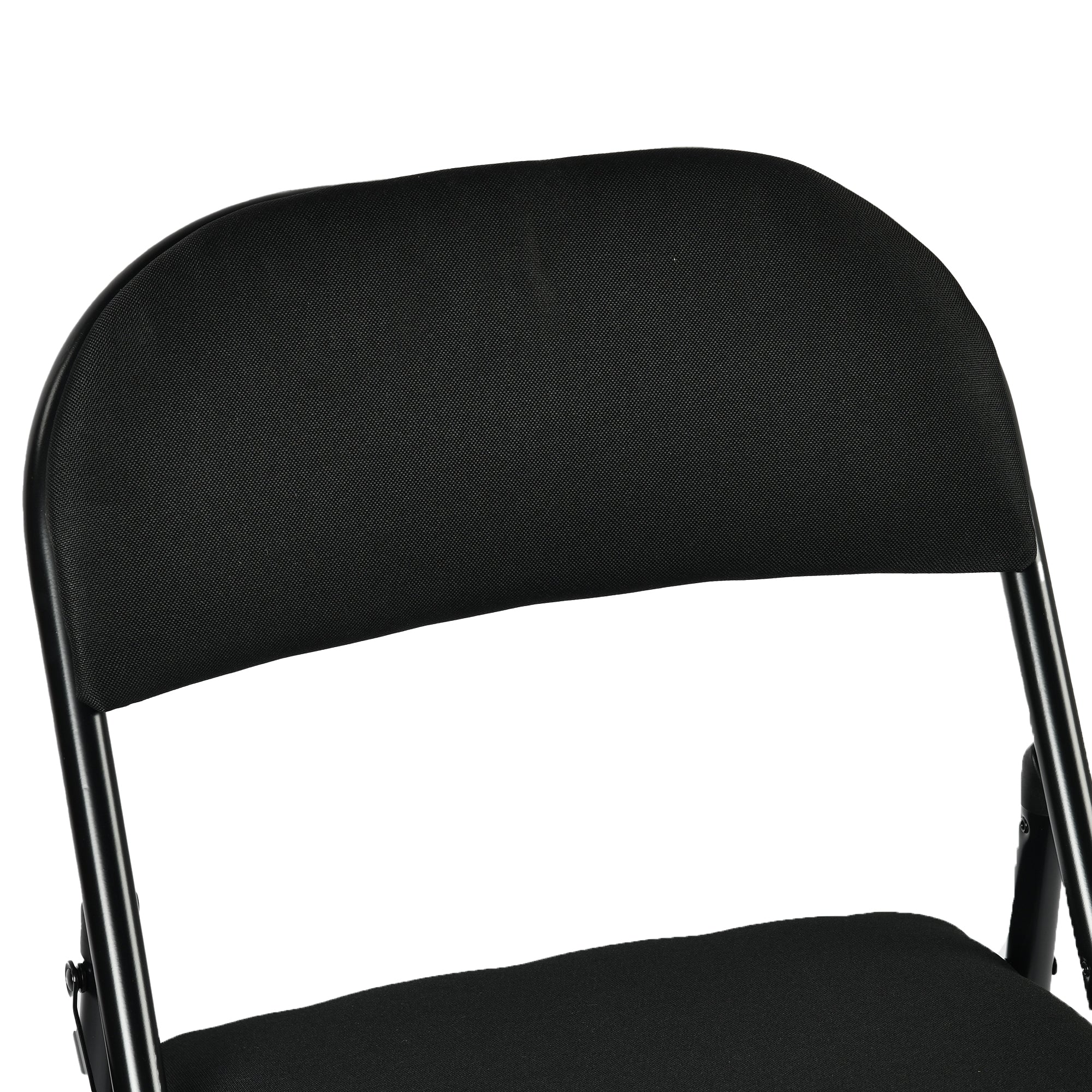 Set of Four Black Faux Leather and Steel Folding Chairs