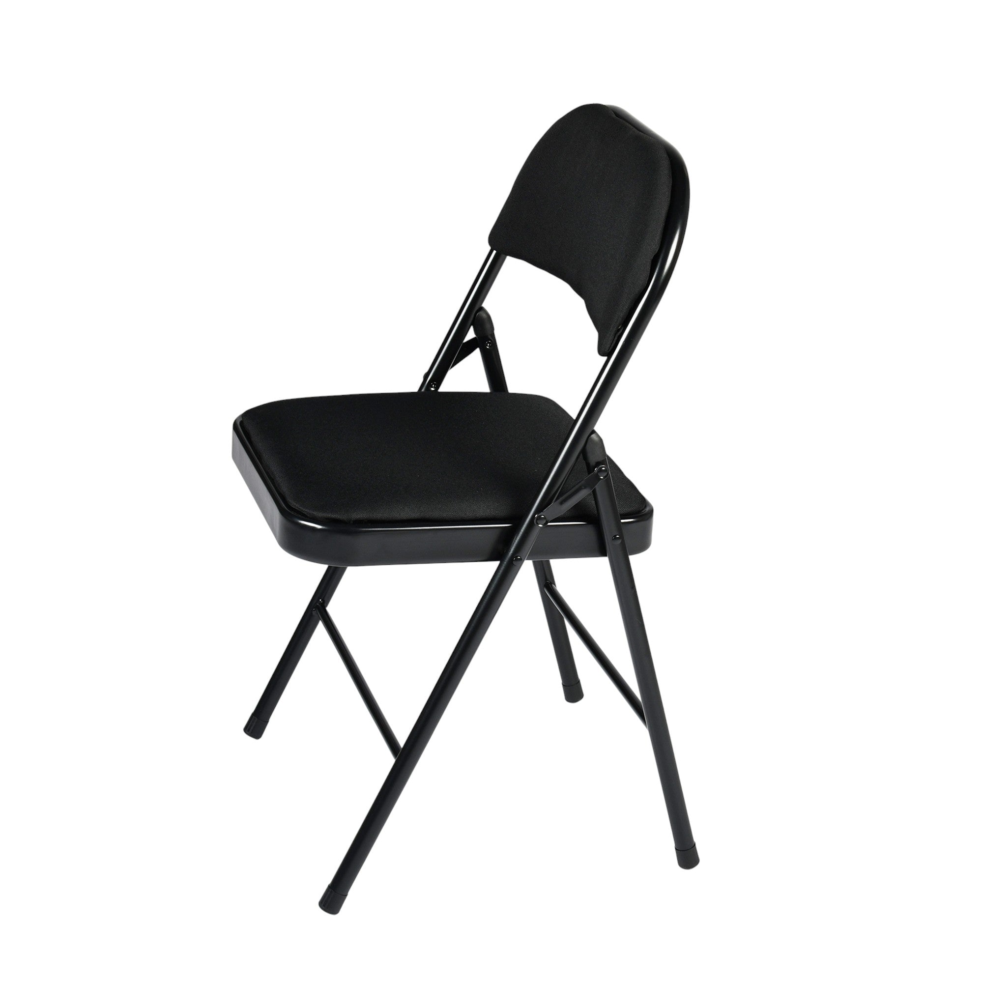 Set of Four Black Faux Leather and Steel Folding Chairs