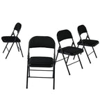 Set of Four Black Faux Leather and Steel Folding Chairs