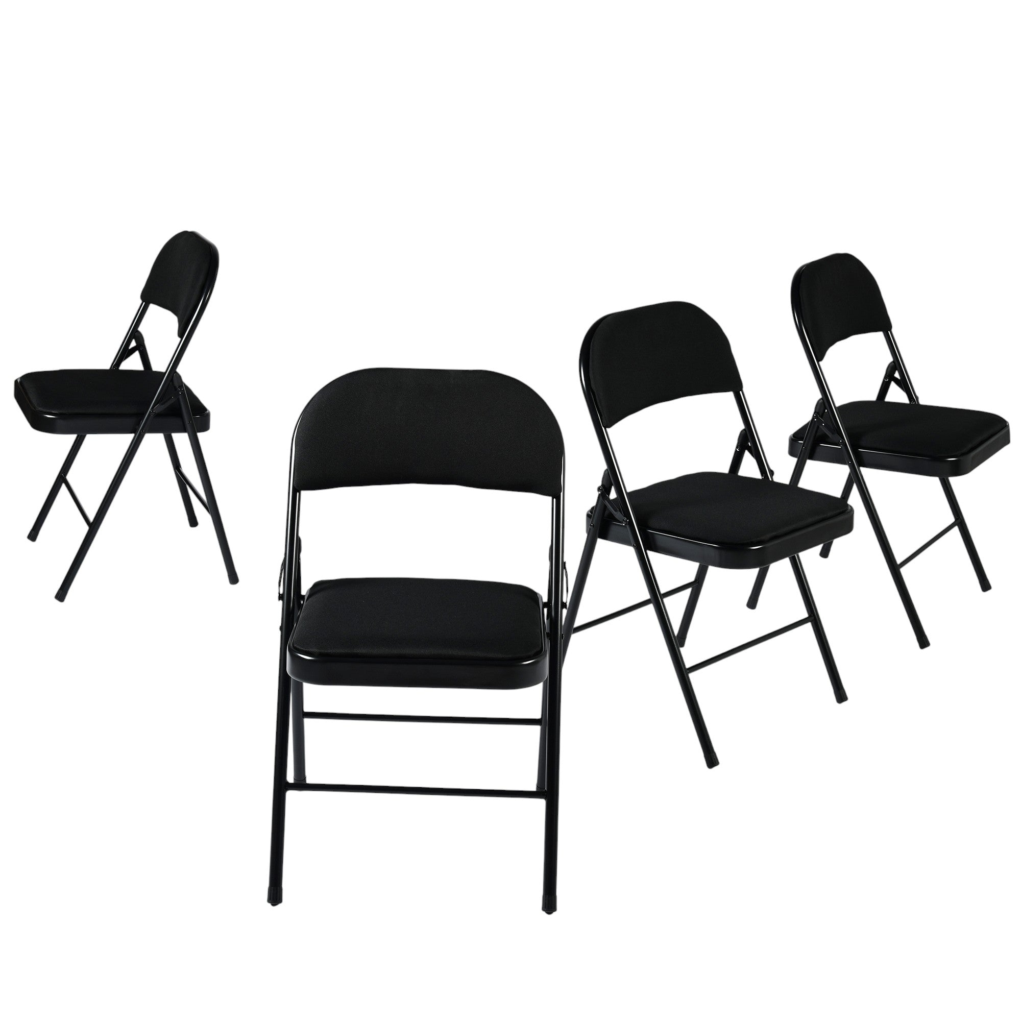 Set of Four Black Faux Leather and Steel Folding Chairs
