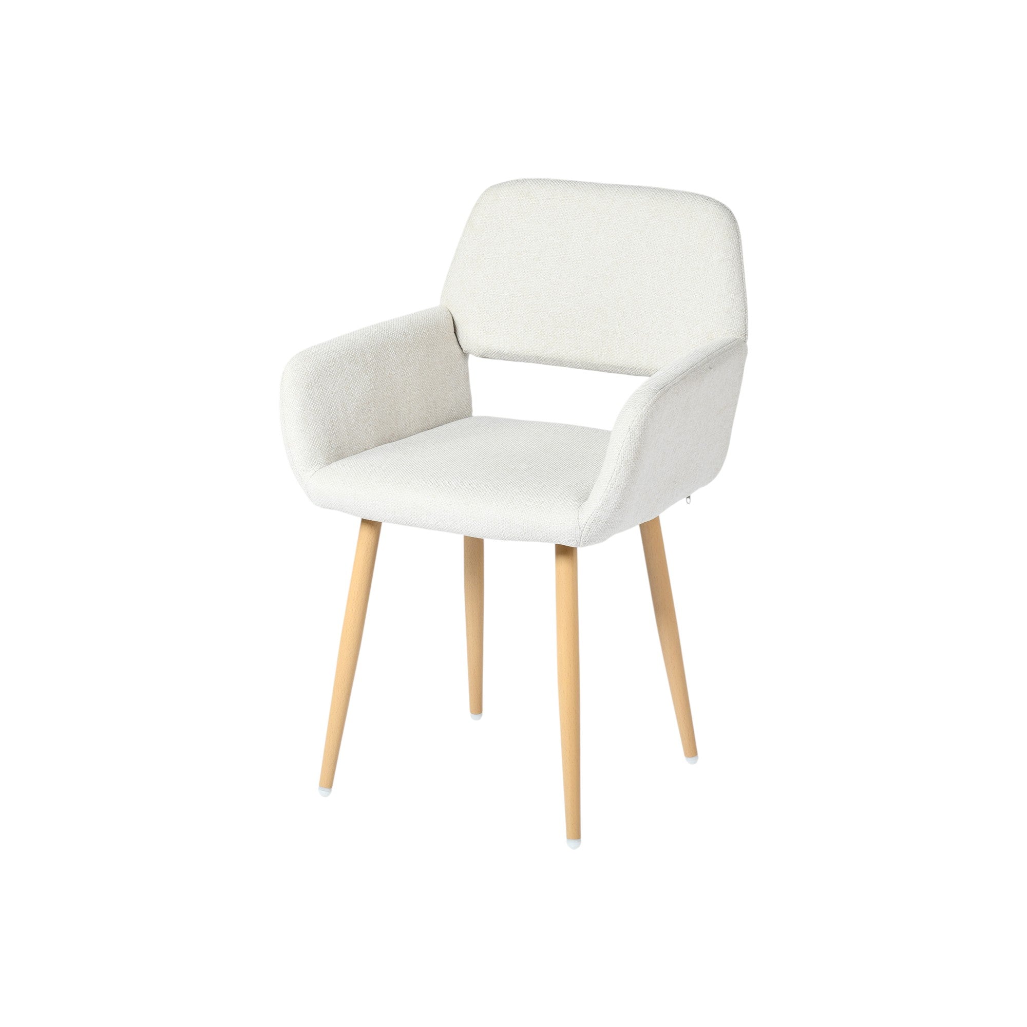 Set of Two Beige and Oak Fabric and Steel Dining Arm Chairs