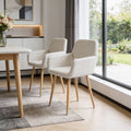 Set of Two Beige and Oak Fabric and Steel Dining Arm Chairs