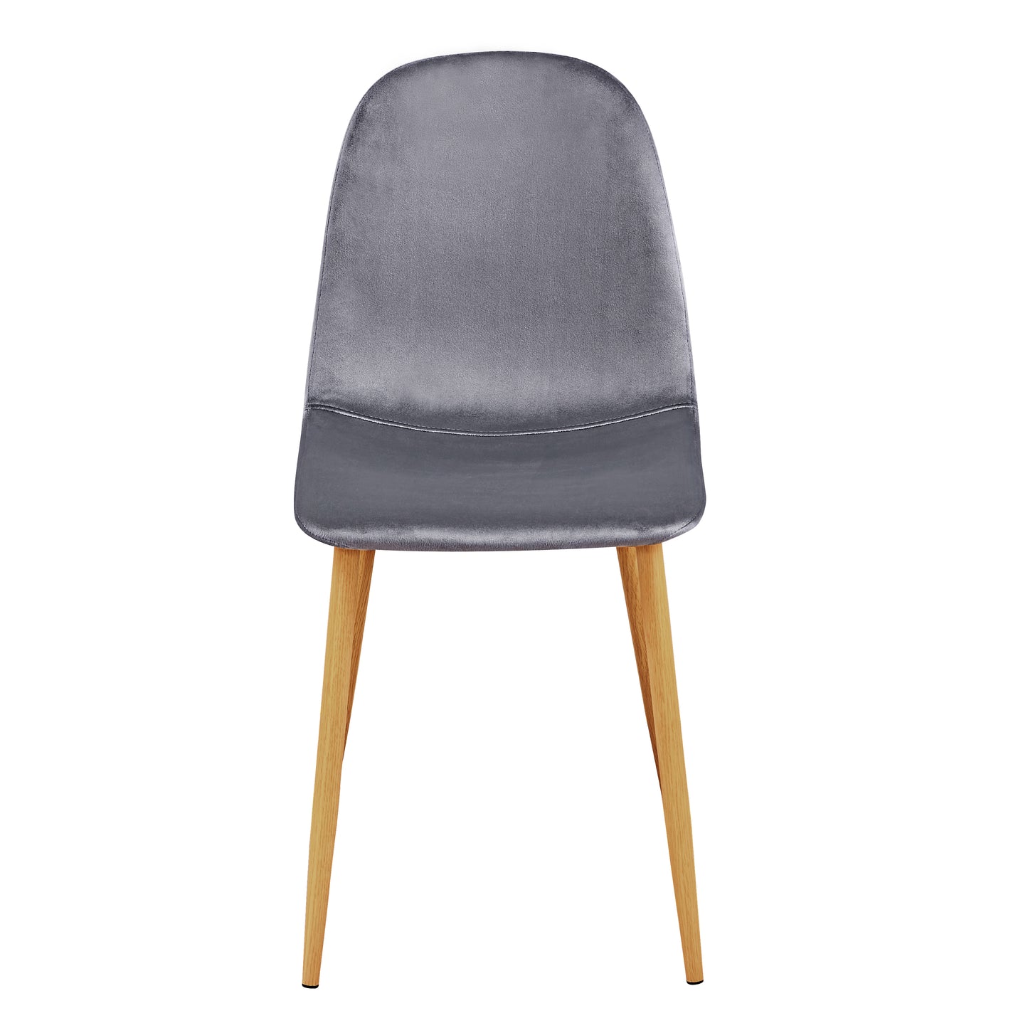 Set of Four Gray and Oak Velvet and Steel Dining Side Chairs