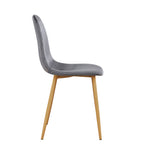 Set of Four Gray and Oak Velvet and Steel Dining Side Chairs