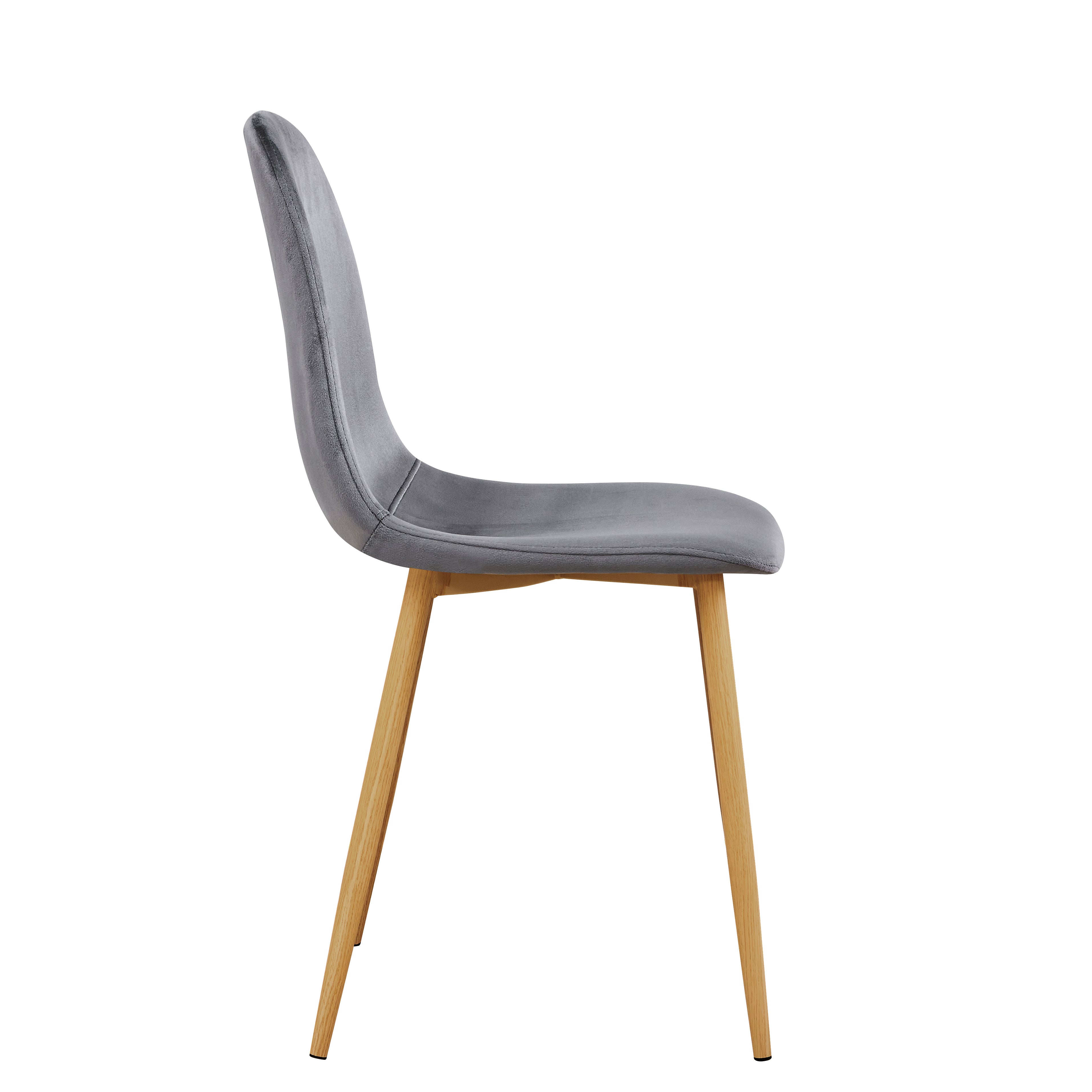 Set of Four Gray and Oak Velvet and Steel Dining Side Chairs