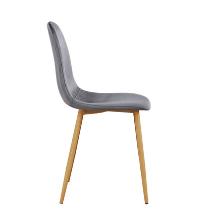 Set of Four Gray and Oak Velvet and Steel Dining Side Chairs