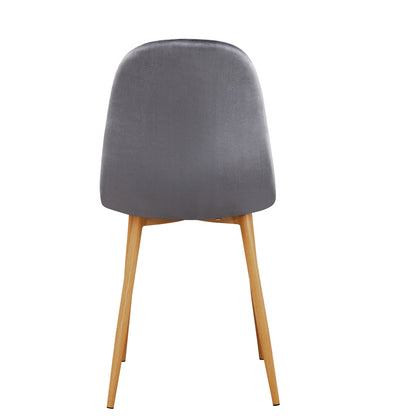 Set of Four Gray and Oak Velvet and Steel Dining Side Chairs