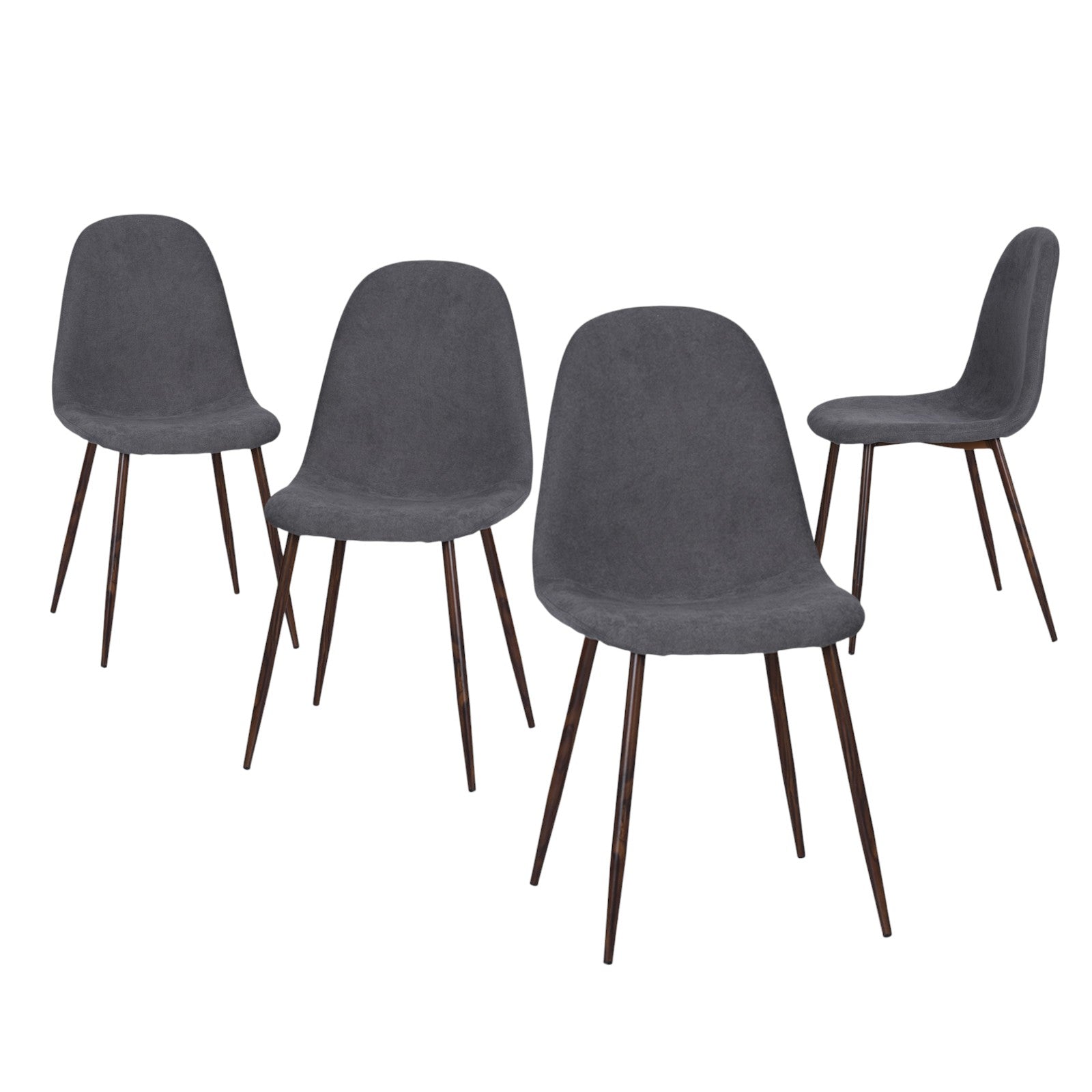 Set of Four Gray and Brown Fabric and Steel Dining Side Chairs