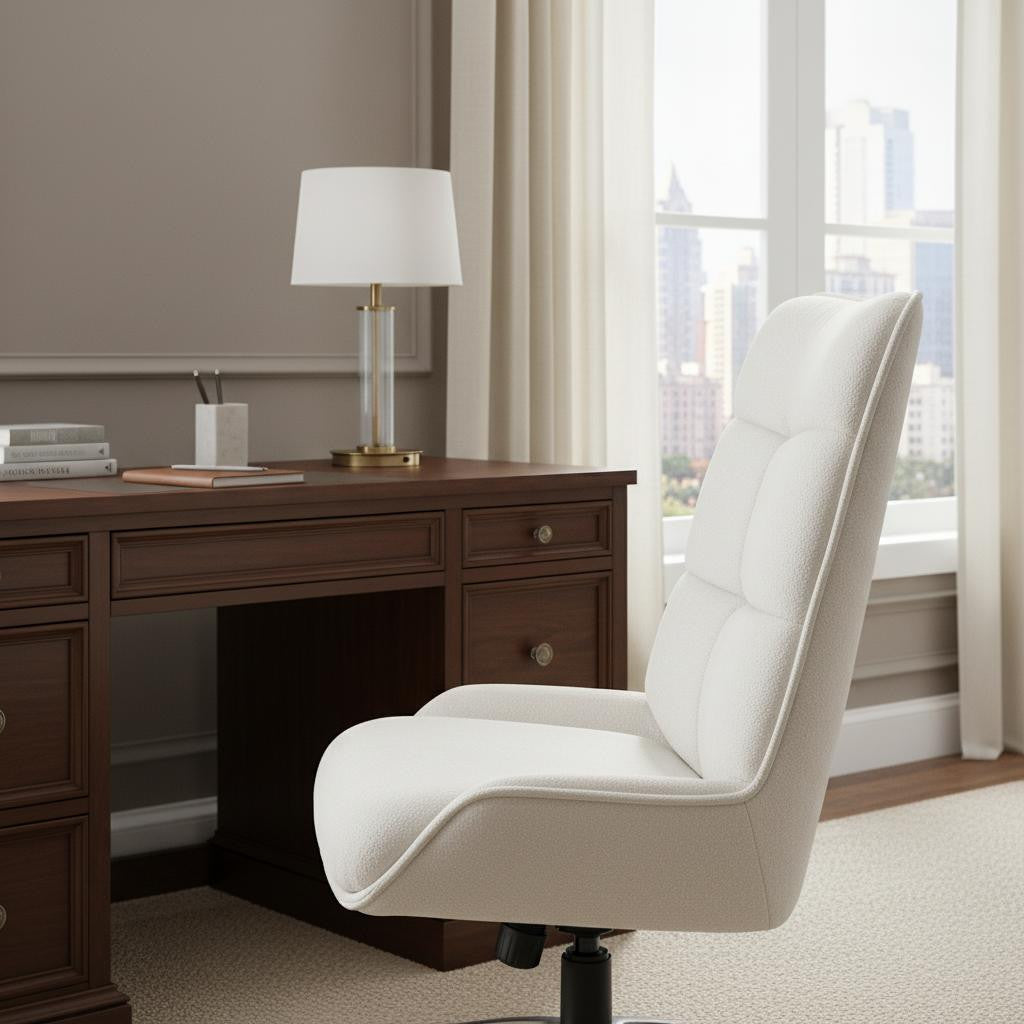 Beige Black and Silver Swivel Conference Office Chair