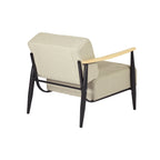 28" Beige Black and Natural Upholstered Cushion and Solid Wood Arm Chair