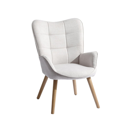 23" Beige and Natural Tufted Chenille and Solid Wood Wingback Chair