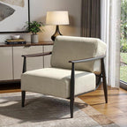 28" Beige and Black Upholstered Cushion and Solid Wood Arm Chair