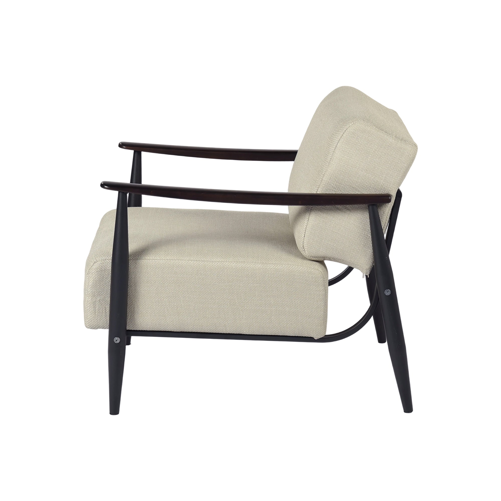 28" Beige and Black Upholstered Cushion and Solid Wood Arm Chair