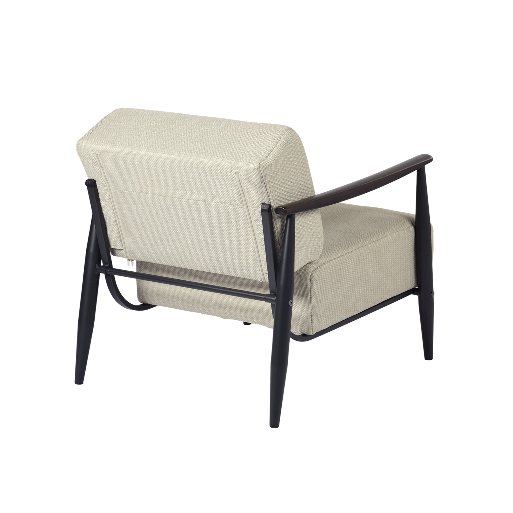 28" Beige and Black Upholstered Cushion and Solid Wood Arm Chair