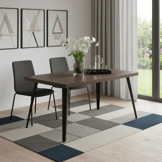 63" Dark Brown and Black Wood and Iron Dining Table