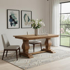 71" Brown Solid Wood Double Pedestal Base Dining Table